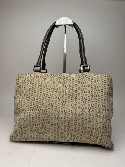 Vintage Celine Monogram Leather Canvas Tote Vaf beige Brown