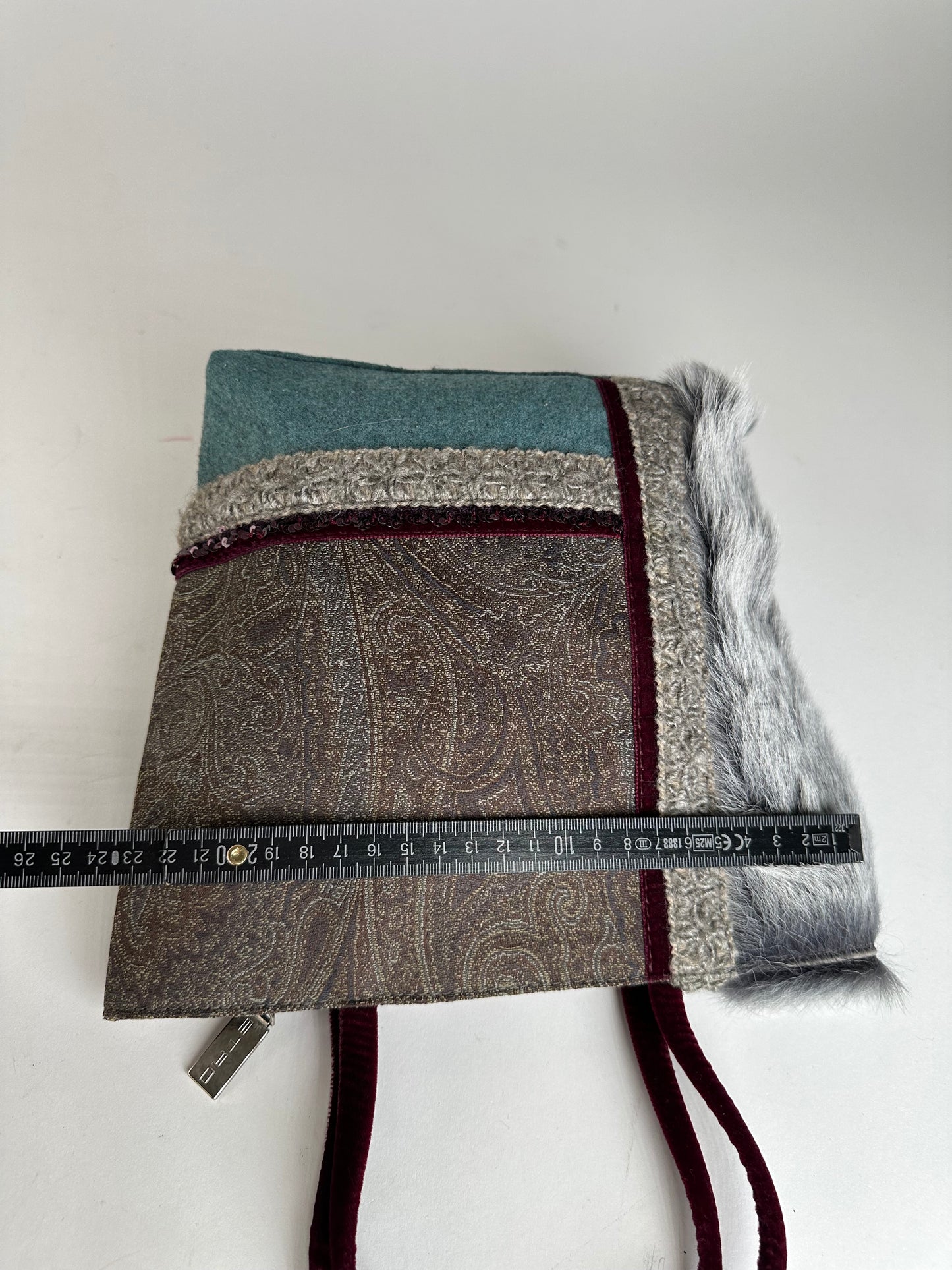 Vintage Etro Paisley Patchwork Multi Material Tote Bag Brown Burgundy