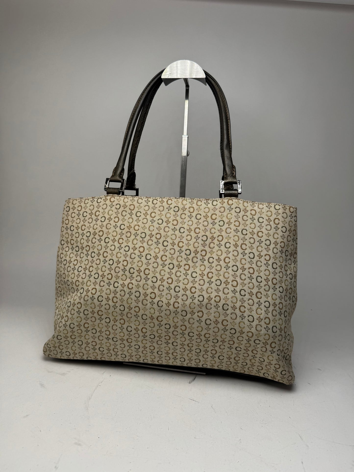 Vintage Celine Monogram Leather Canvas Tote Vaf beige Brown