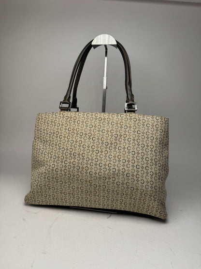 Vintage Celine Monogram Leather Canvas Tote Vaf beige Brown