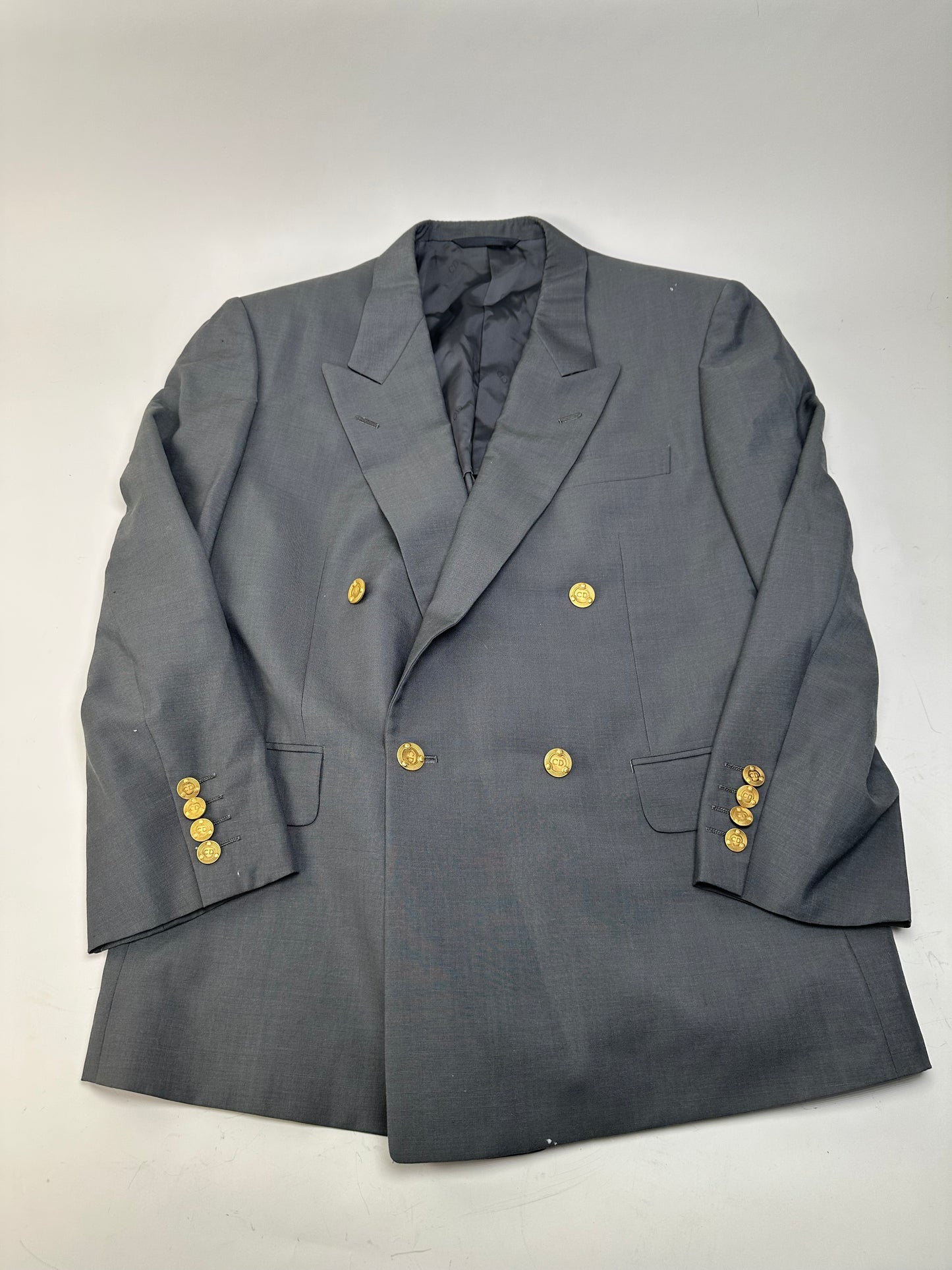 Vintage Dior Wool Blazer Gray Gold Buttons M