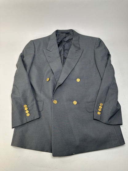 Vintage Dior Wool Blazer Gray Gold Buttons M