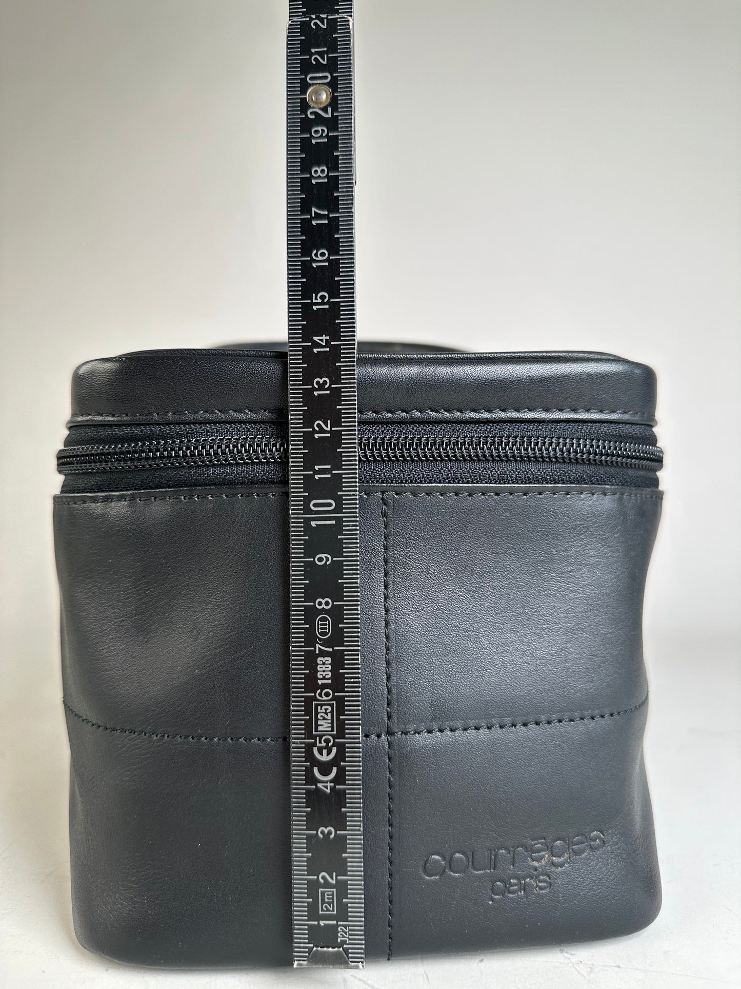 Vintage Courreges Smooth Leather Cosmetic Bag Black Silver