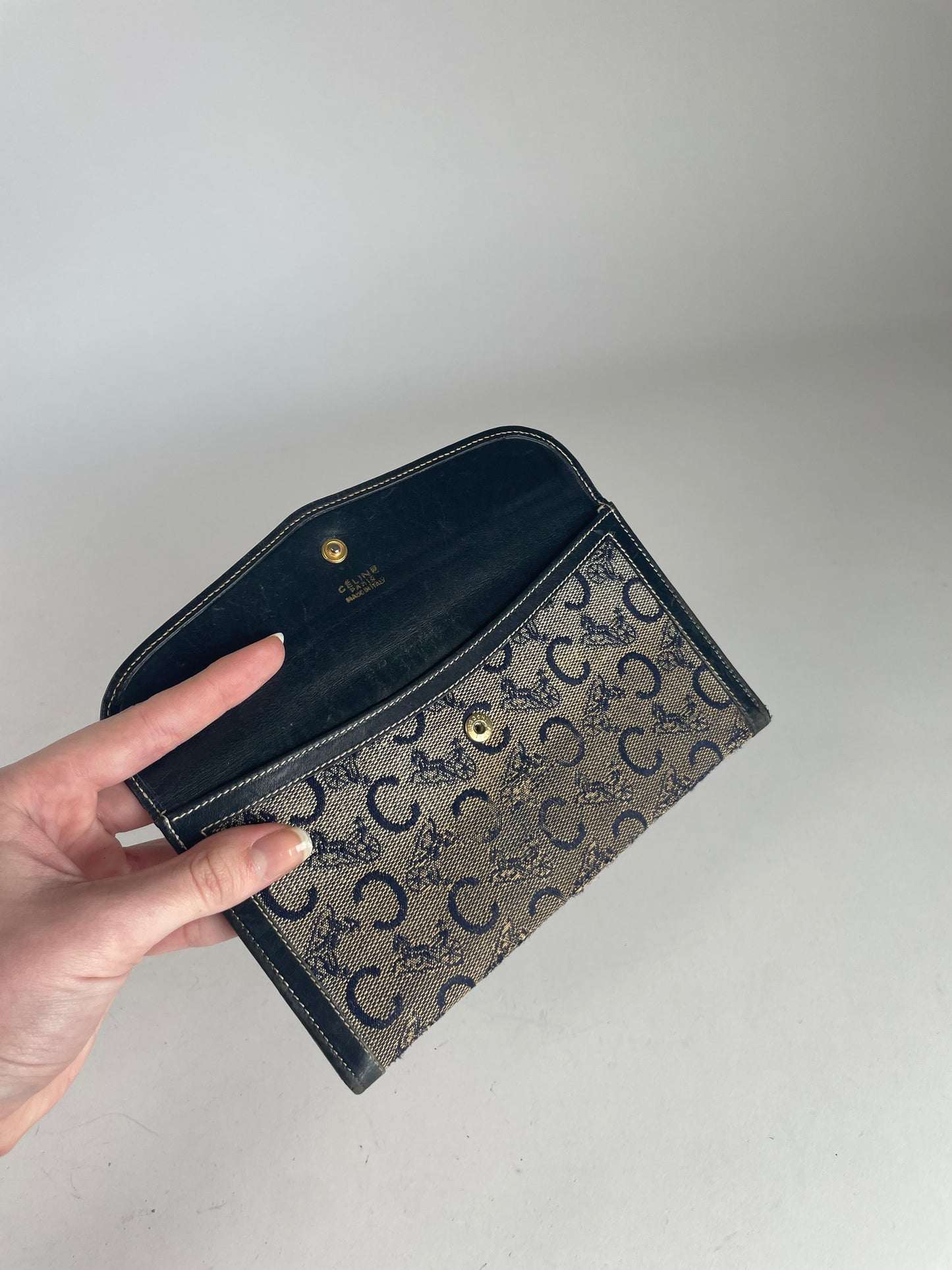 Vintage Celine Paris Leather Wallet Black Grey