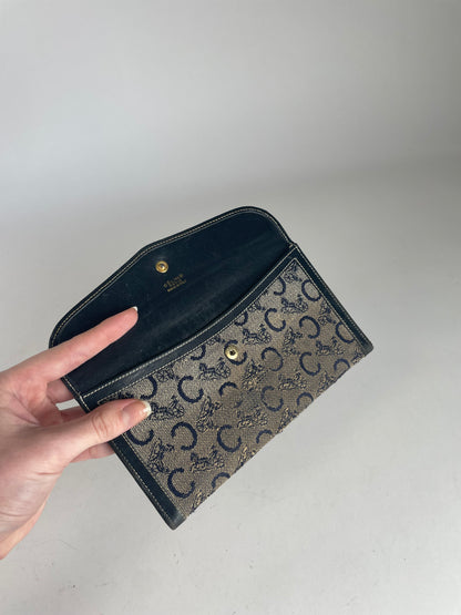 Vintage Celine Paris Leather Wallet Black Grey