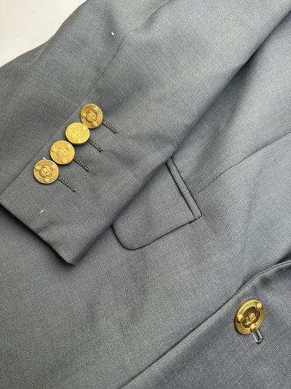 Vintage Dior Wool Blazer Gray Gold Buttons M