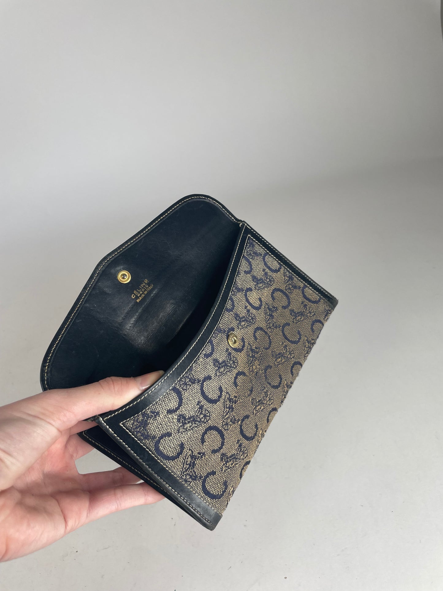 Vintage Celine Paris Leather Wallet Black Grey