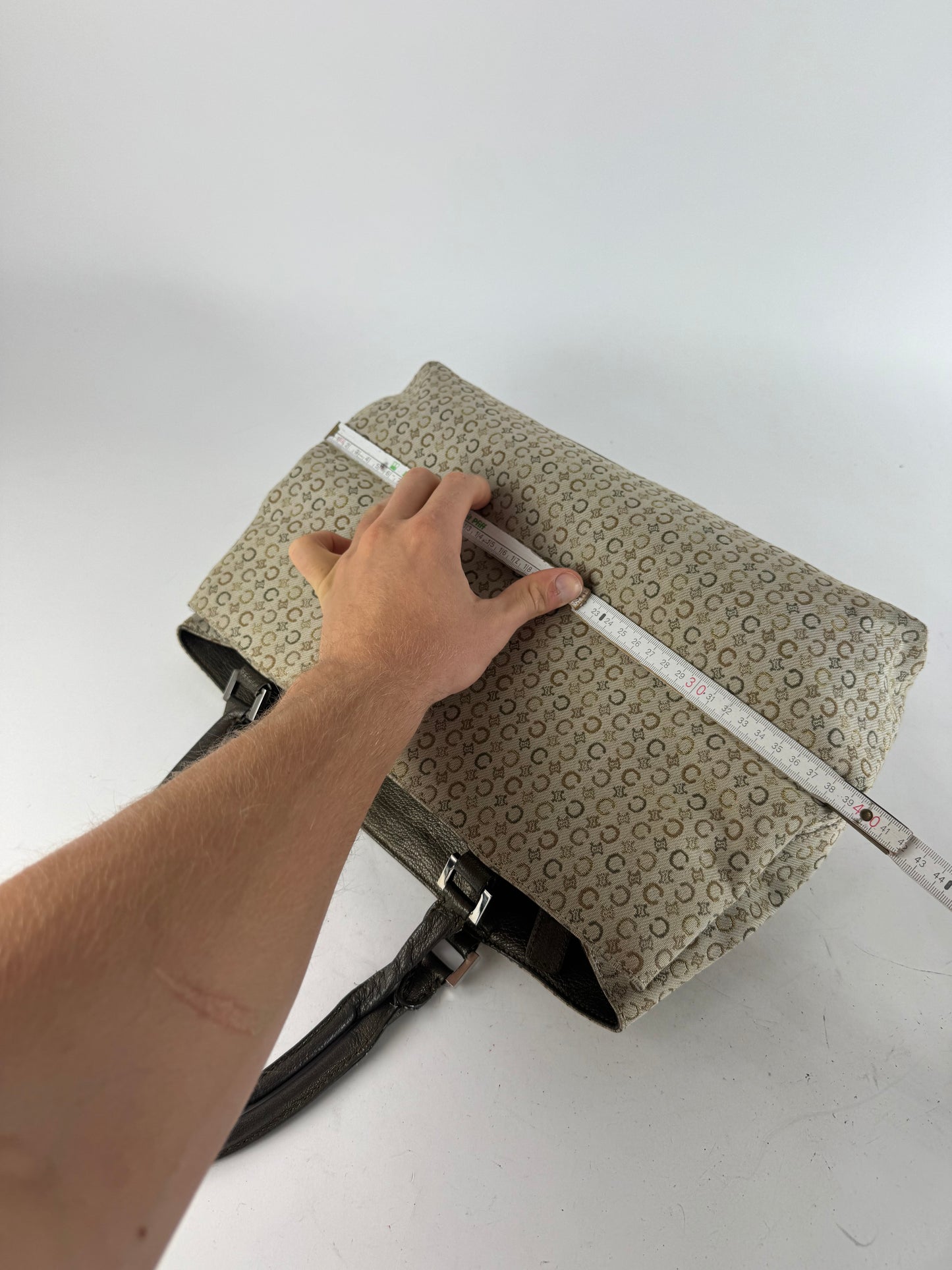 Vintage Celine Monogram Leather Canvas Tote Vaf beige Brown