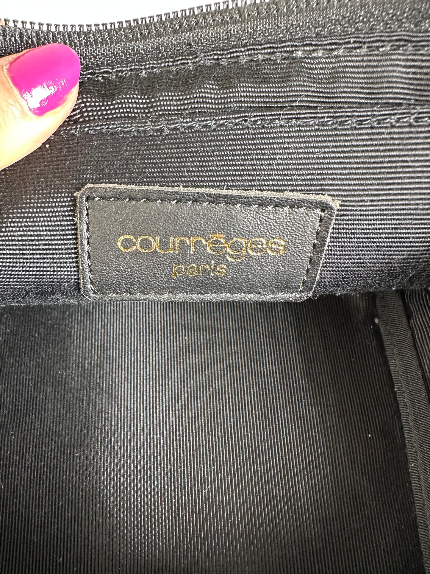 Vintage Courreges Smooth Leather Cosmetic Bag Black Silver