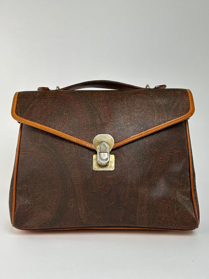 Vintage Etro Paisley Coated Canvas Top-Handle Bag Late 1980s Brown