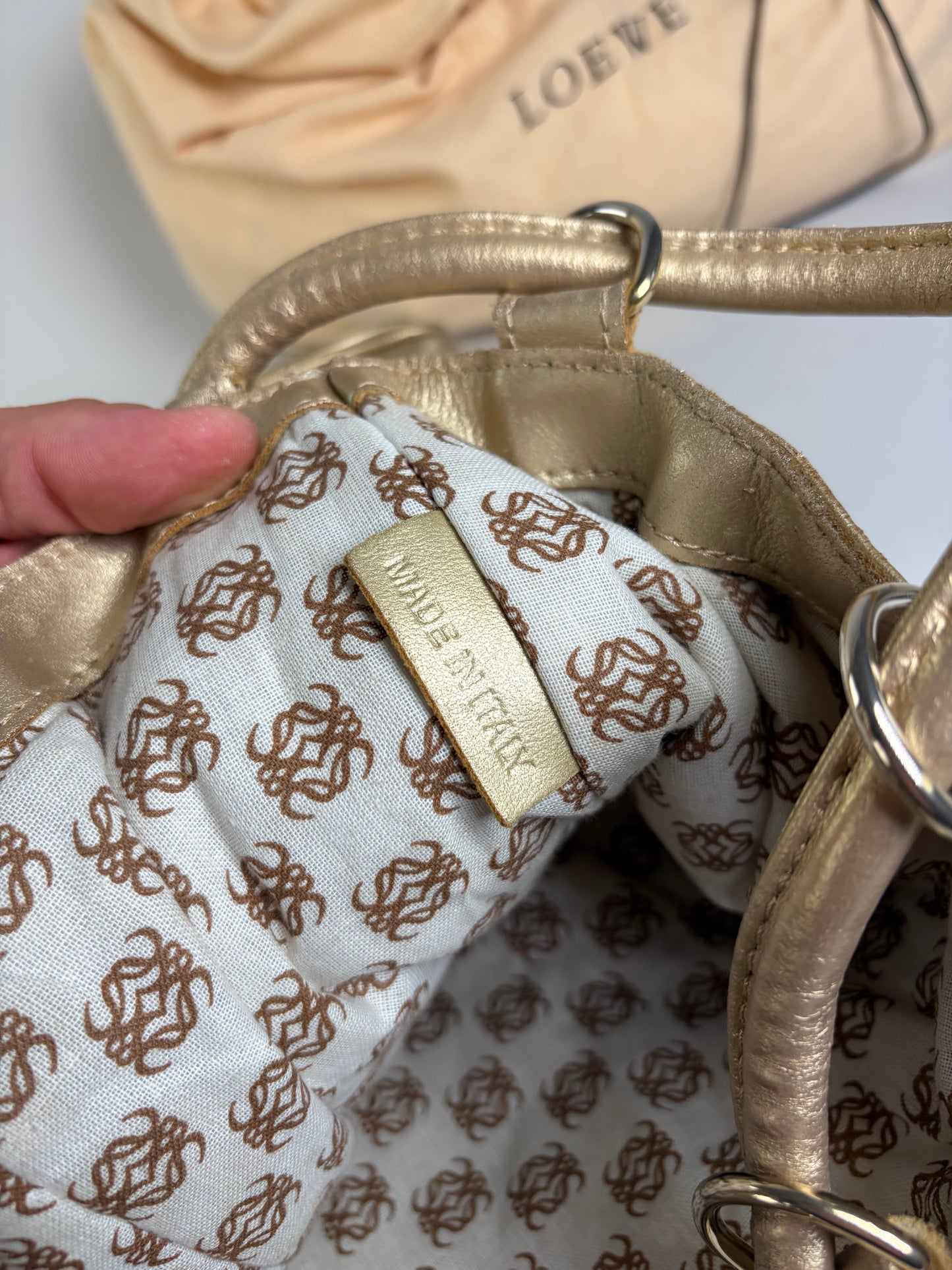Vintage Loewe Drawstring Canvas Backpack Cream Gold