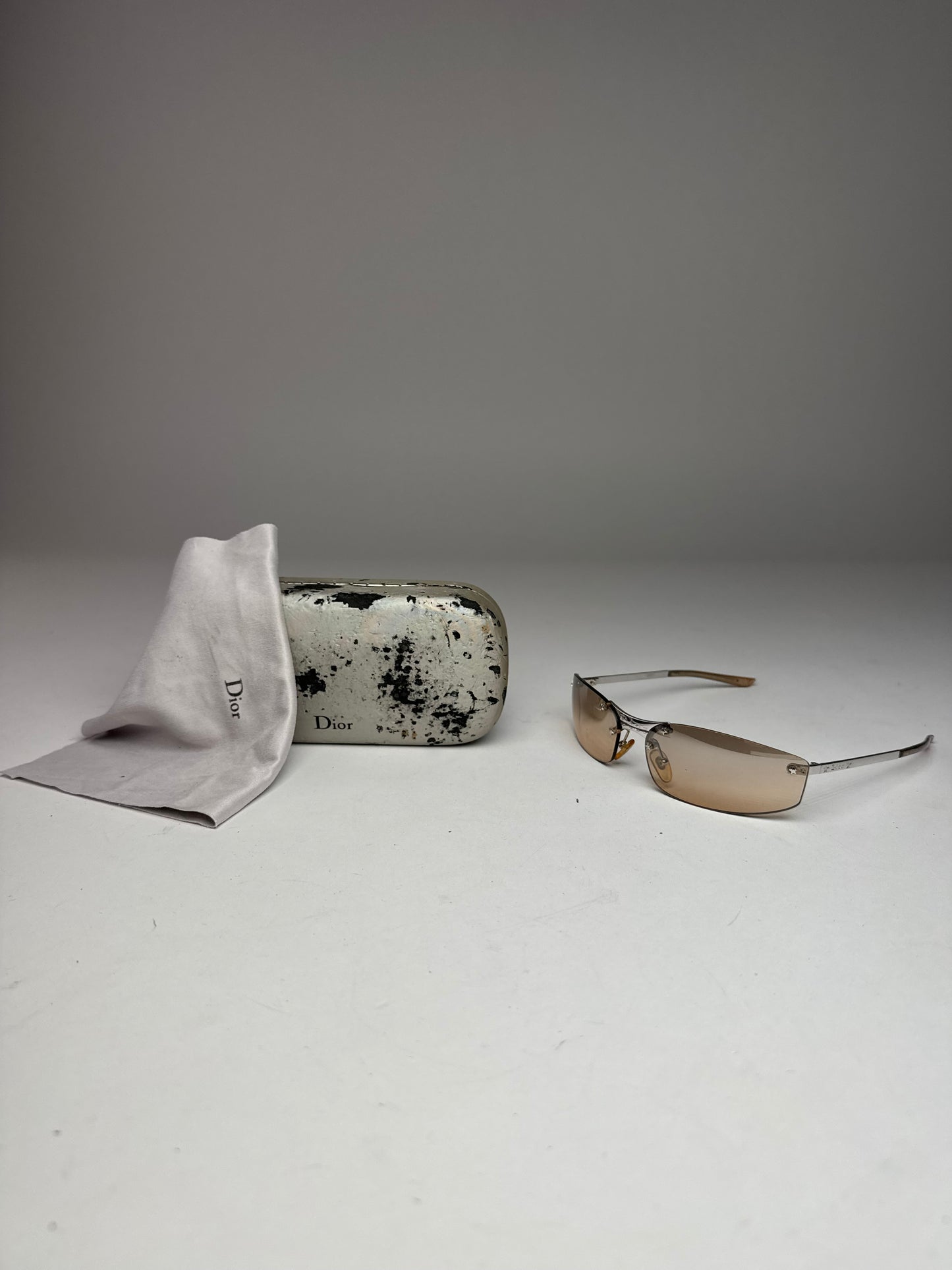 Vintage Dior Frameless Metal Sunglasses Rose Silver