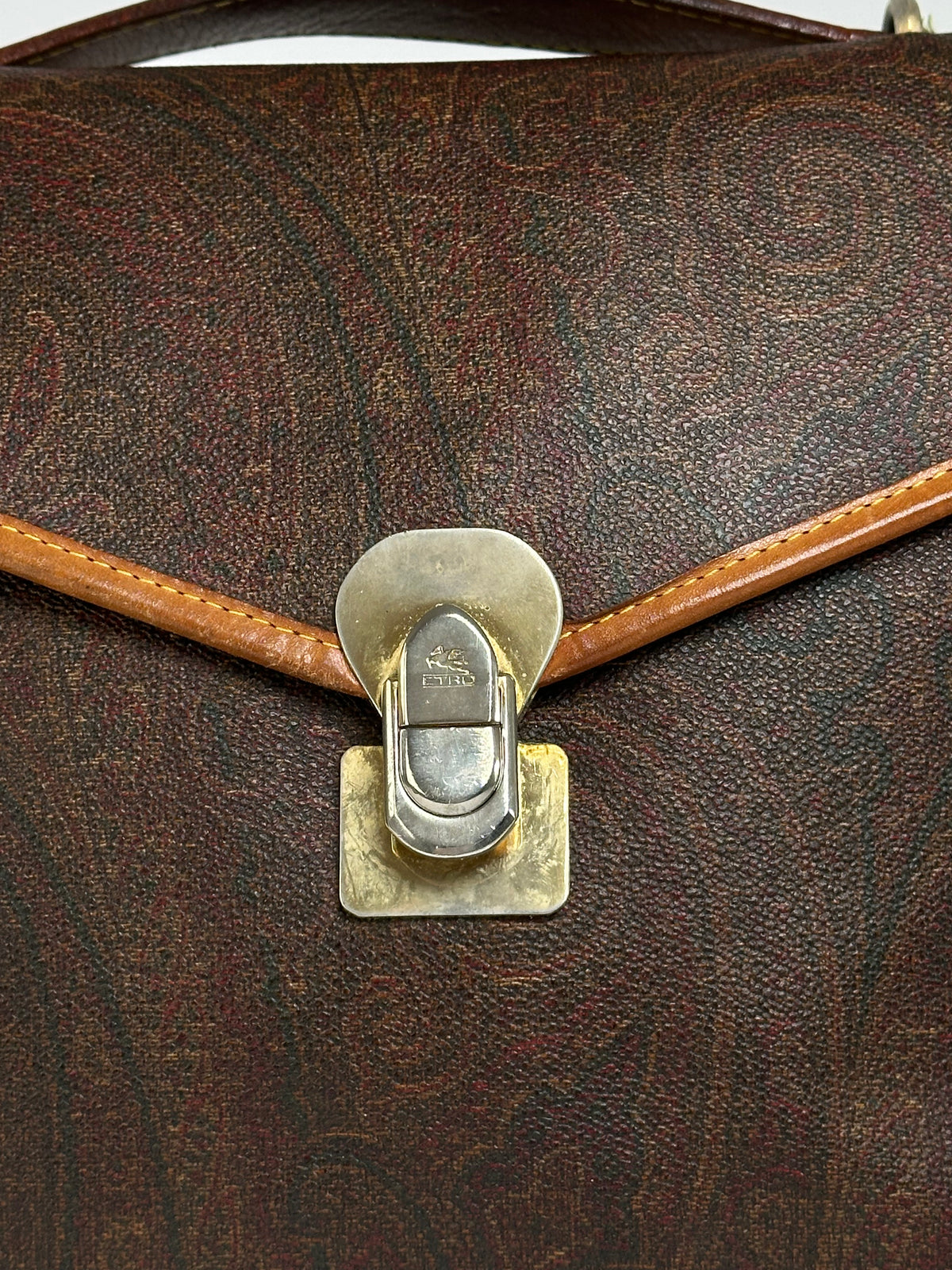 Vintage Etro Paisley Coated Canvas Top-Handle Bag Late 1980s Brown