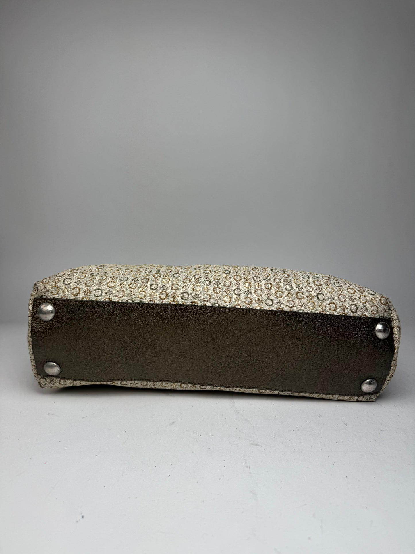 Vintage Celine Monogram Leather Canvas Tote Vaf beige Brown