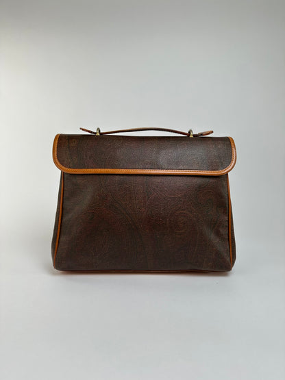 Vintage Etro Paisley Coated Canvas Top-Handle Bag Late 1980s Brown