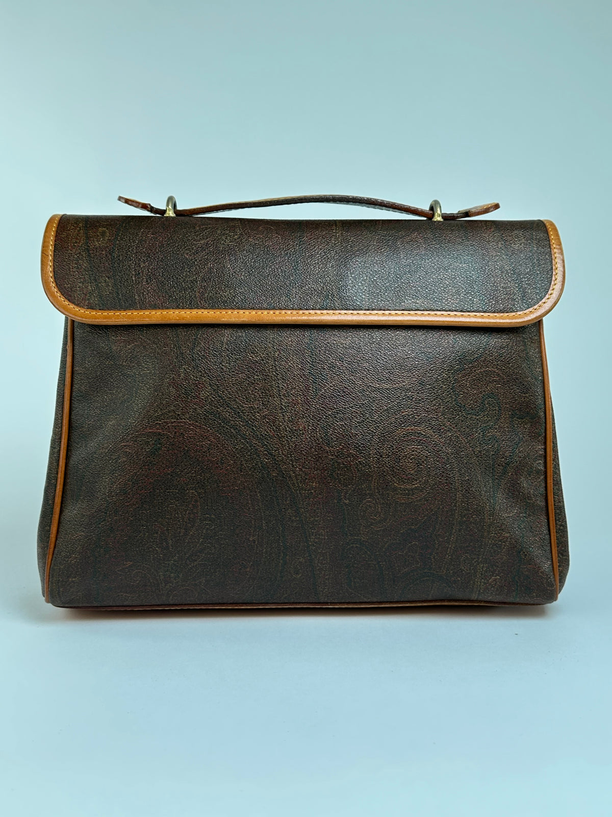 Vintage Etro Paisley Coated Canvas Top-Handle Bag Late 1980s Brown