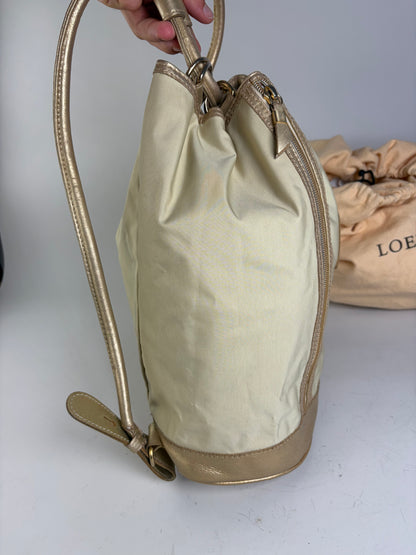 Vintage Loewe Drawstring Canvas Backpack Cream Gold
