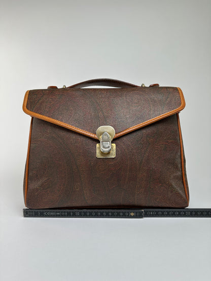 Vintage Etro Paisley Coated Canvas Top-Handle Bag Late 1980s Brown