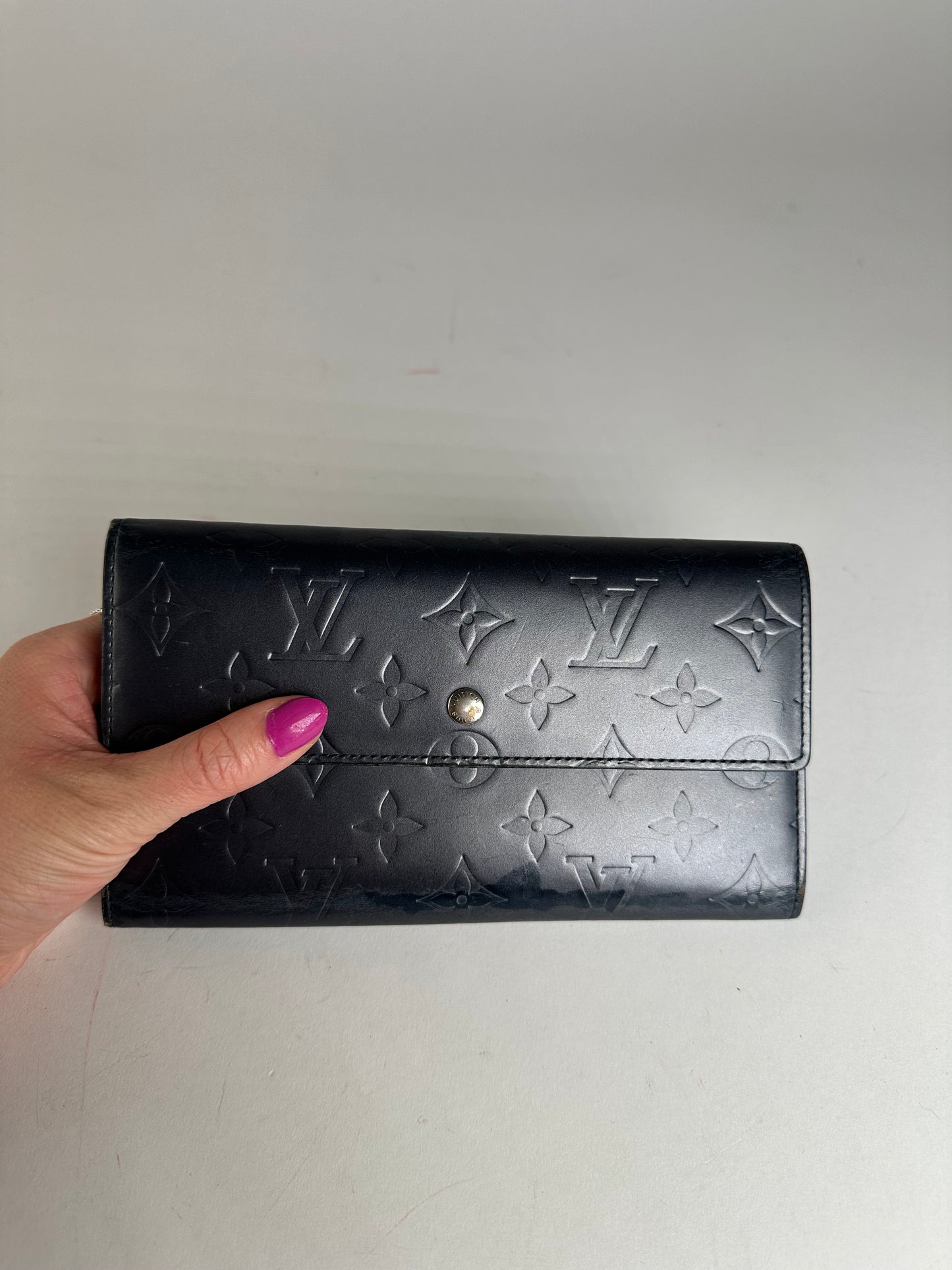 Vintage Louis Vuitton Monogram Mat Leather Long Wallet Noir