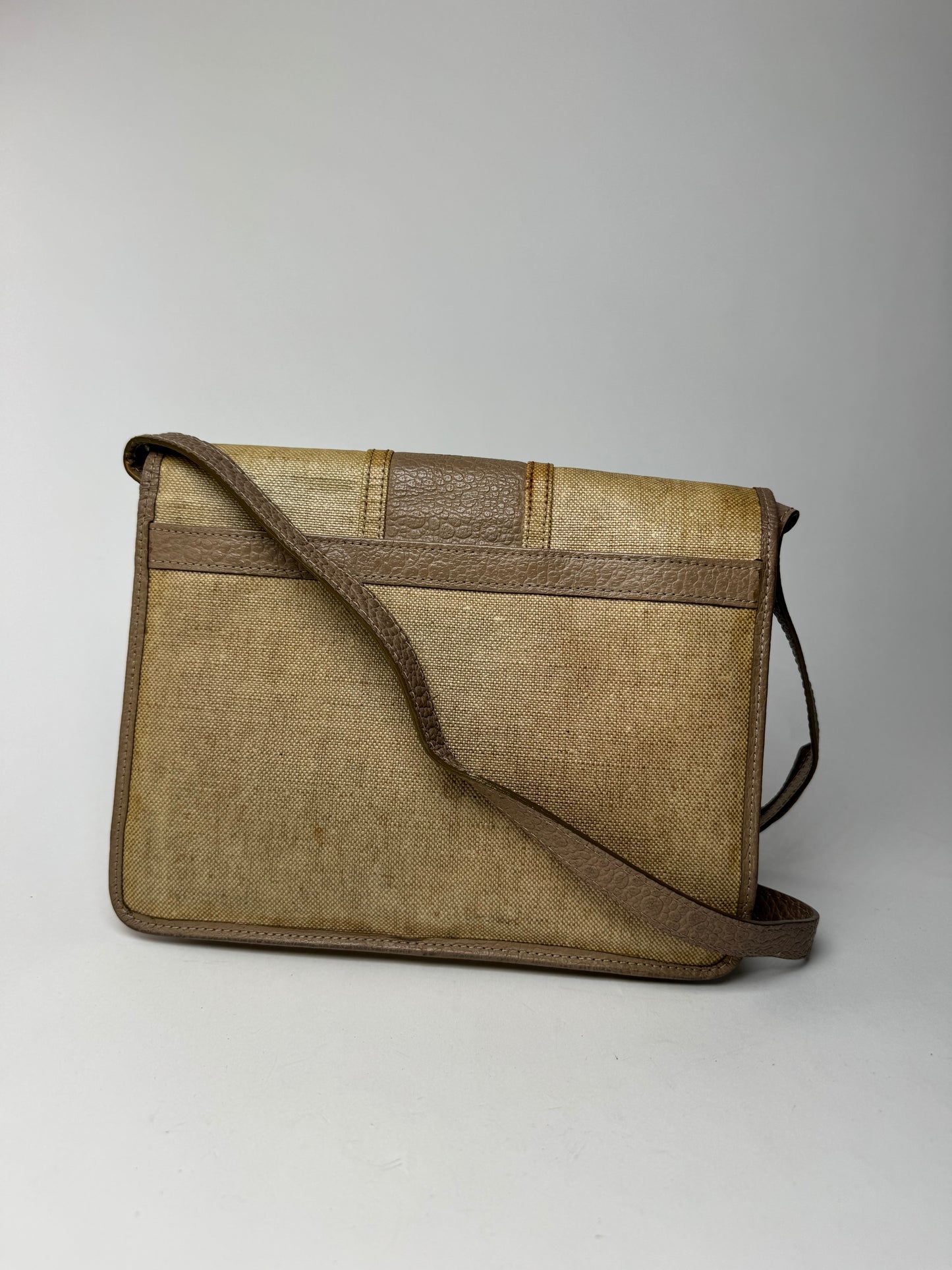 Sac vintage en toile et cuir Yves Saint Laurent beige marron
