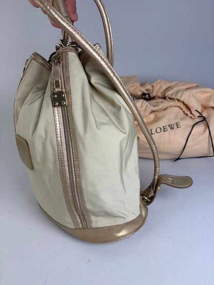 Vintage Loewe Drawstring Canvas Backpack Cream Gold