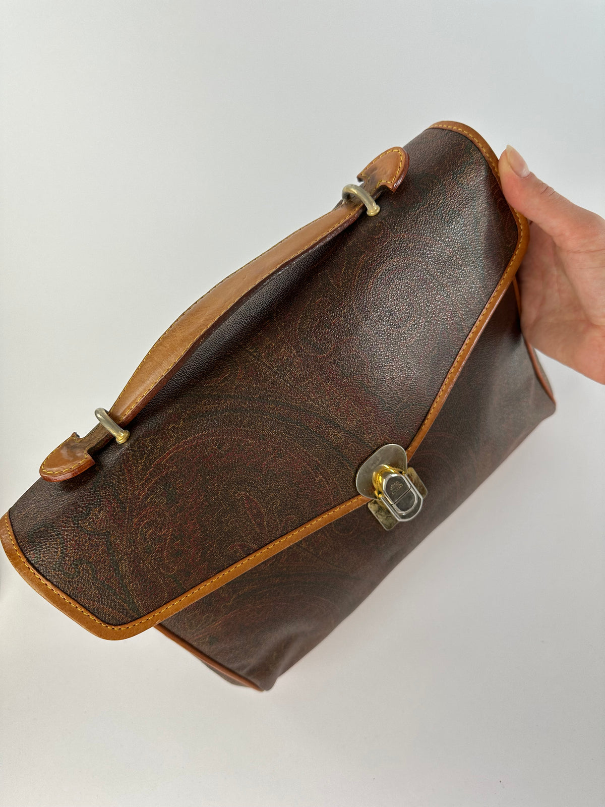 Vintage Etro Paisley Coated Canvas Top-Handle Bag Late 1980s Brown