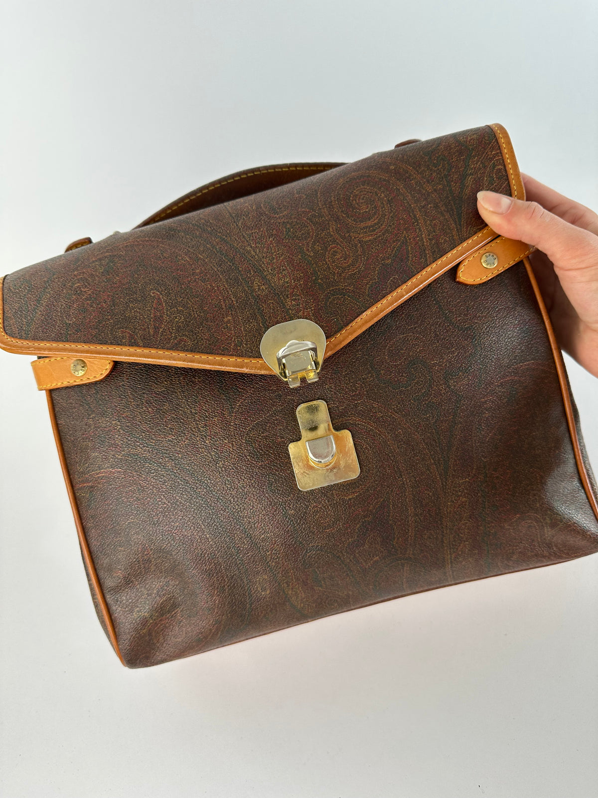Vintage Etro Paisley Coated Canvas Top-Handle Bag Late 1980s Brown