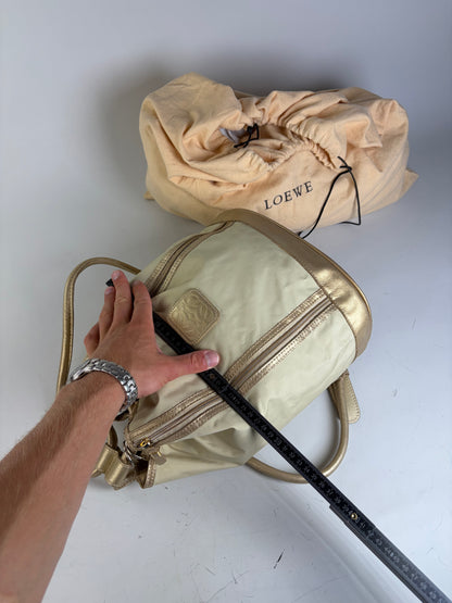 Vintage Loewe Drawstring Canvas Backpack Cream Gold