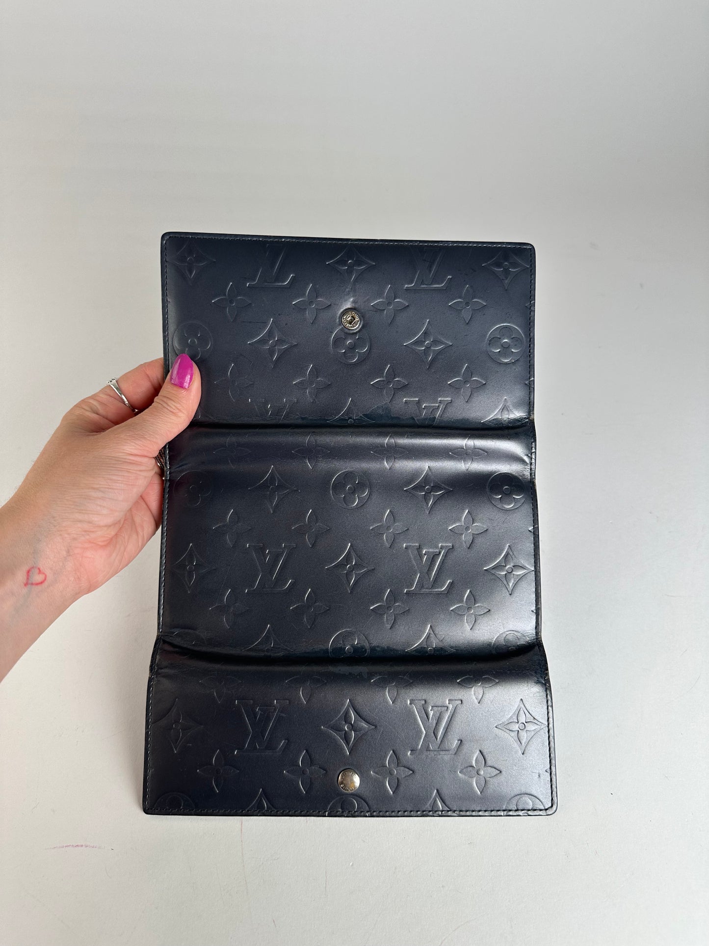 Vintage Louis Vuitton Monogram Mat Leather Long Wallet Noir