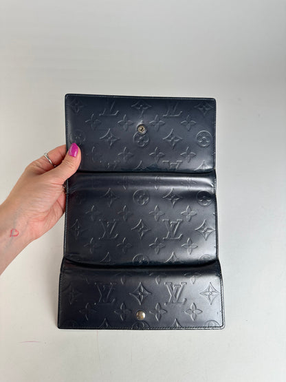 Vintage Louis Vuitton Monogram Mat Leather Long Wallet Noir