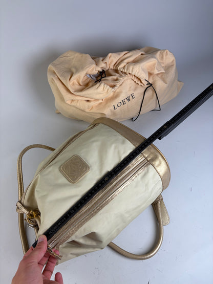 Vintage Loewe Drawstring Canvas Backpack Cream Gold