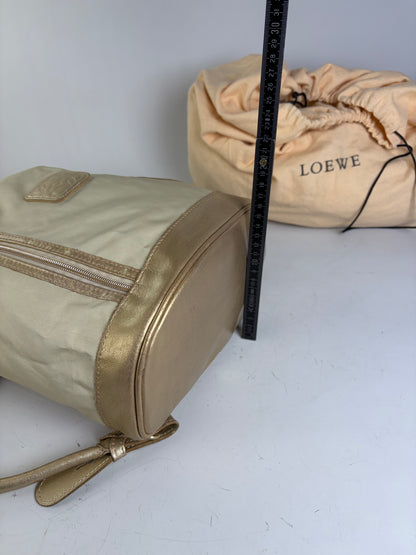 Vintage Loewe Drawstring Canvas Backpack Cream Gold