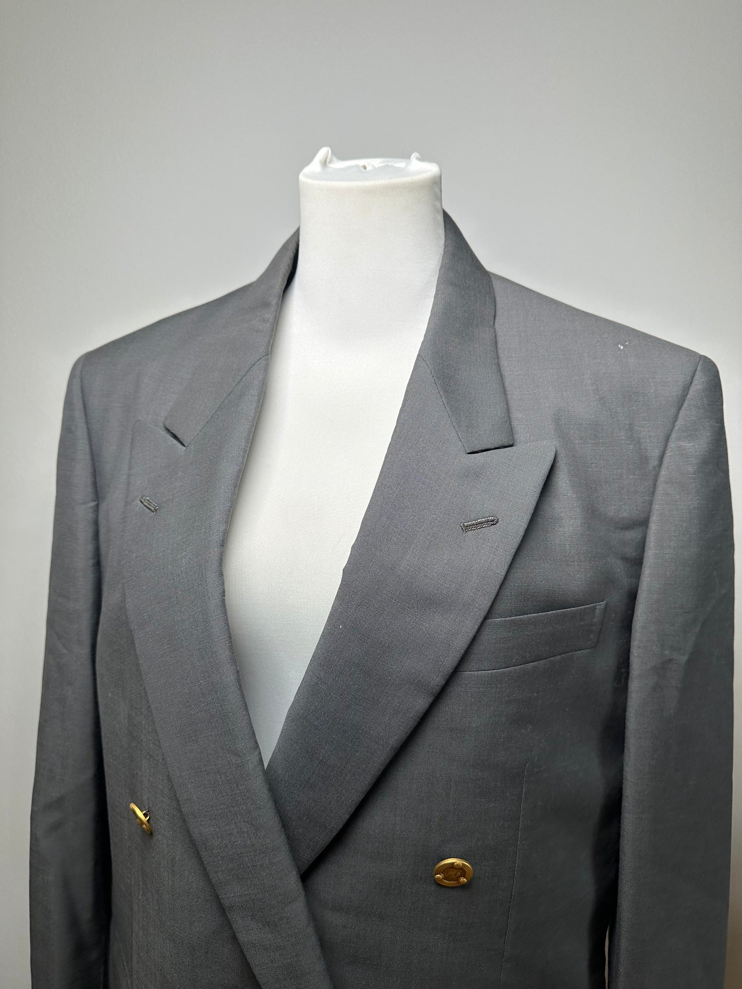 Vintage Dior Wool Blazer Gray Gold Buttons M