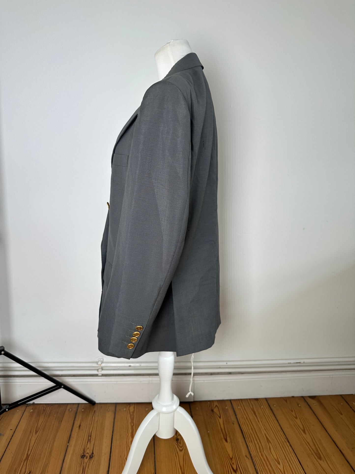 Vintage Dior Wool Blazer Gray Gold Buttons M