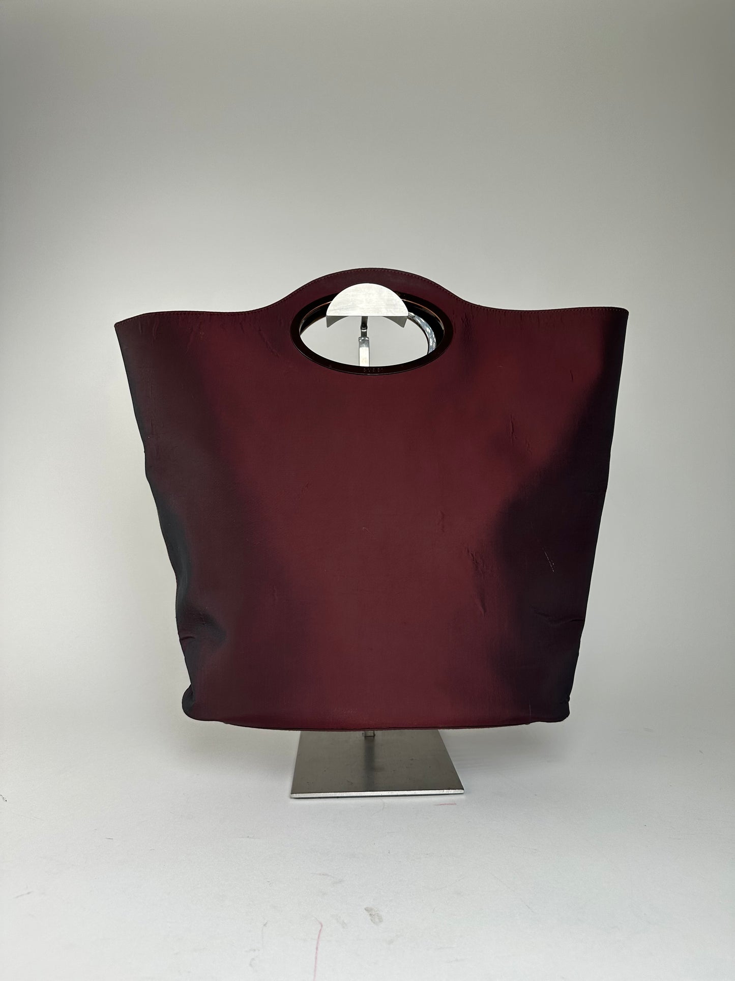 Vintage Gucci Satin Cut-Out Handle Tote Bag Burgundy