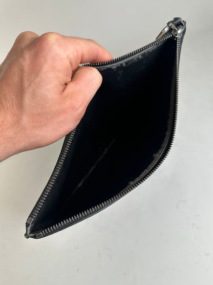 Vintage Givenchy Logo Leather Clutch Black Silver