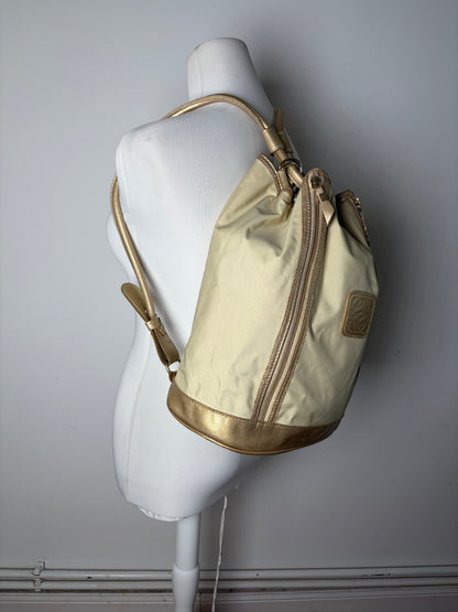 Vintage Loewe Drawstring Canvas Backpack Cream Gold