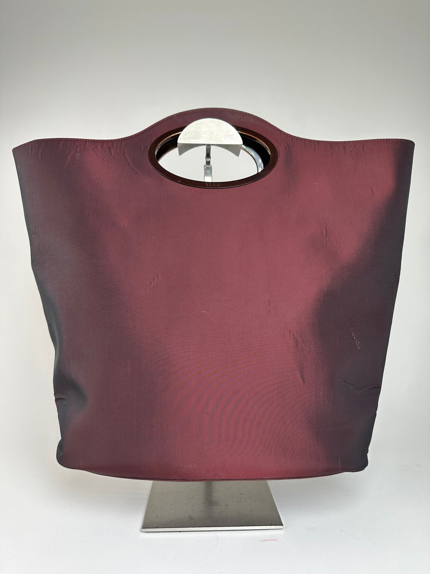 Vintage Gucci Satin Cut-Out Handle Tote Bag Burgundy