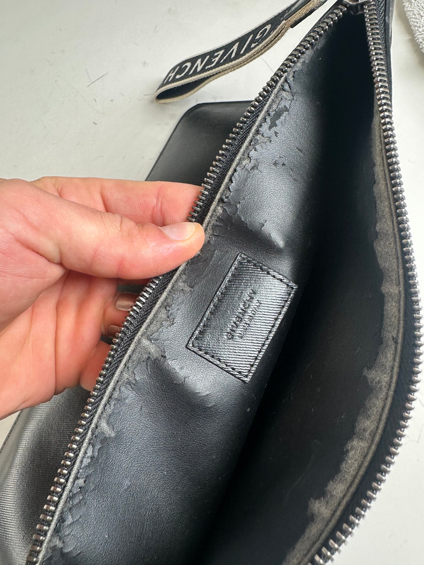 Vintage Givenchy Logo Leather Clutch Black Silver