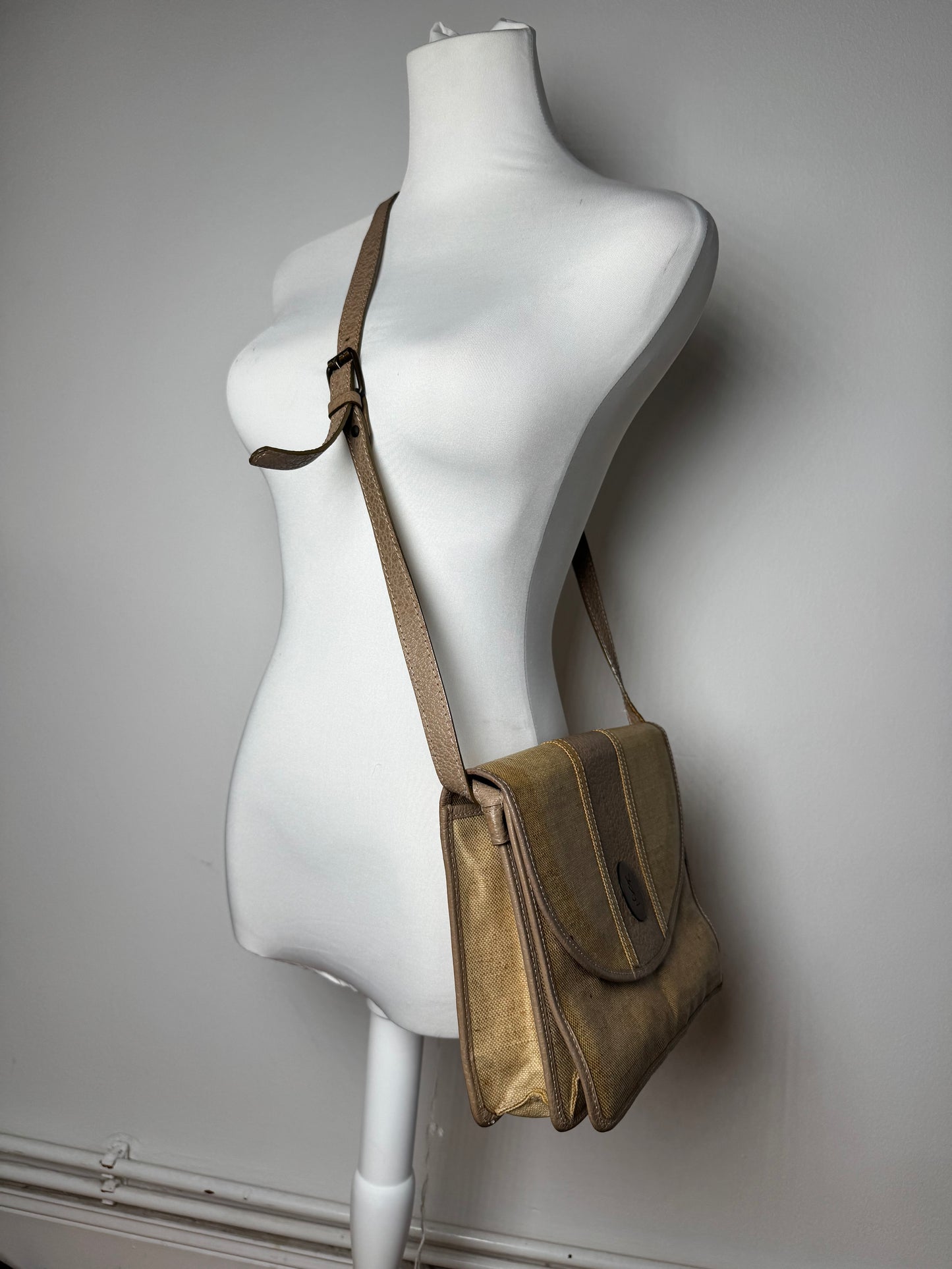 Sac vintage en toile et cuir Yves Saint Laurent beige marron