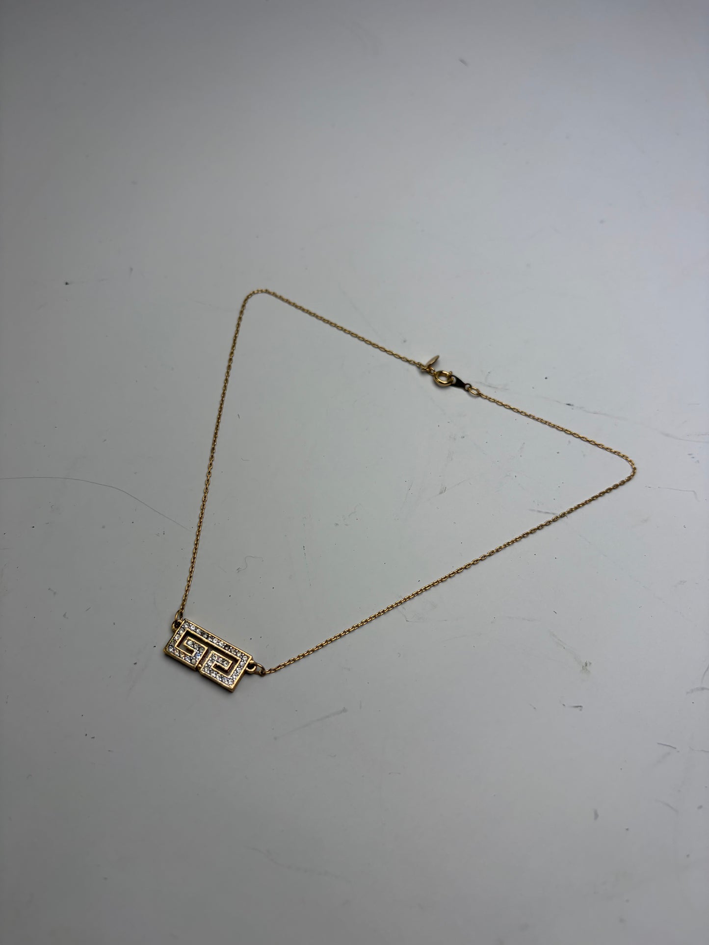 Vintage Givenchy Interlocking G Logo Rhinestone Necklace Gold