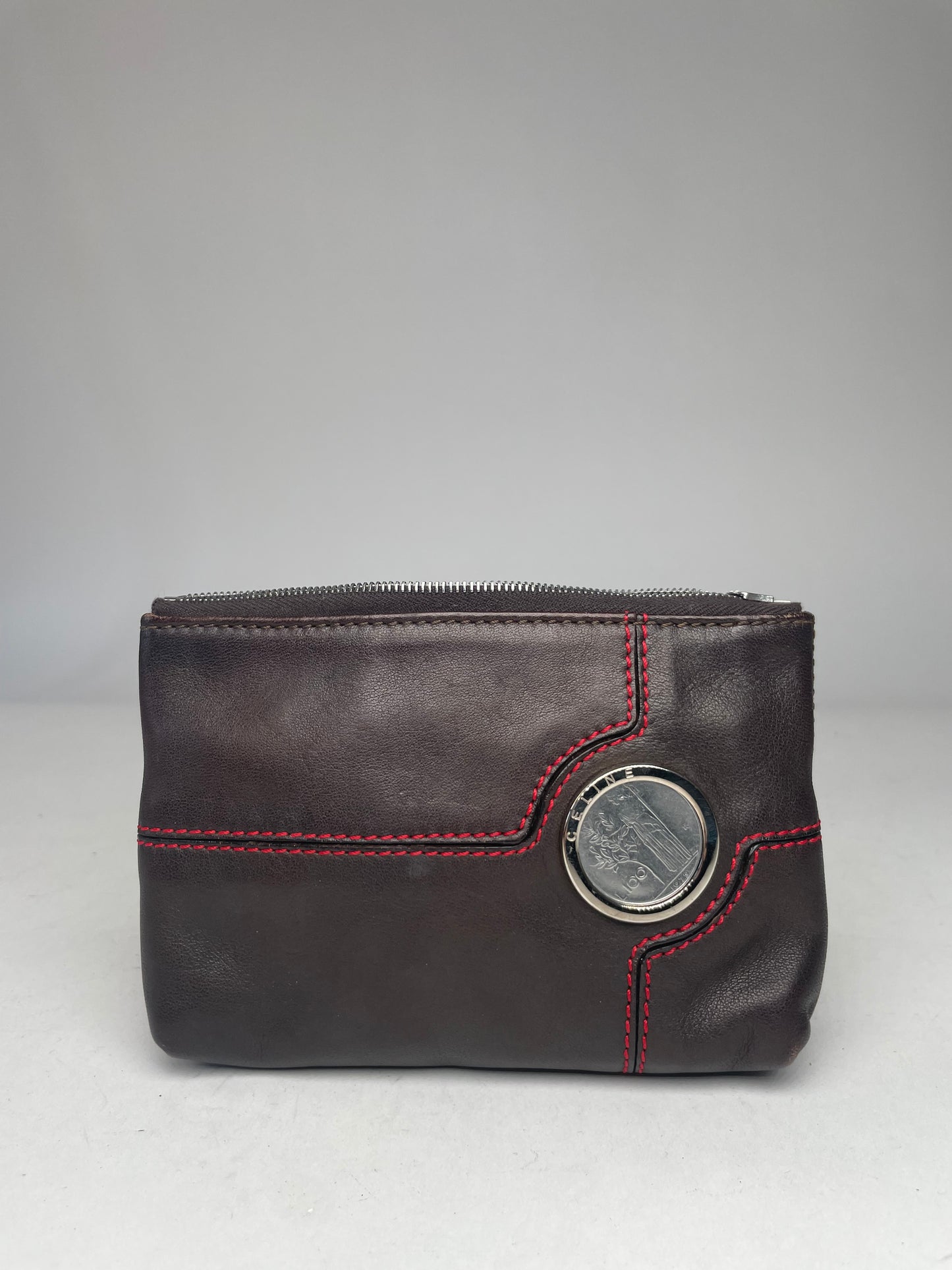 Vintage Celine Paris Leather Clutch Black Red
