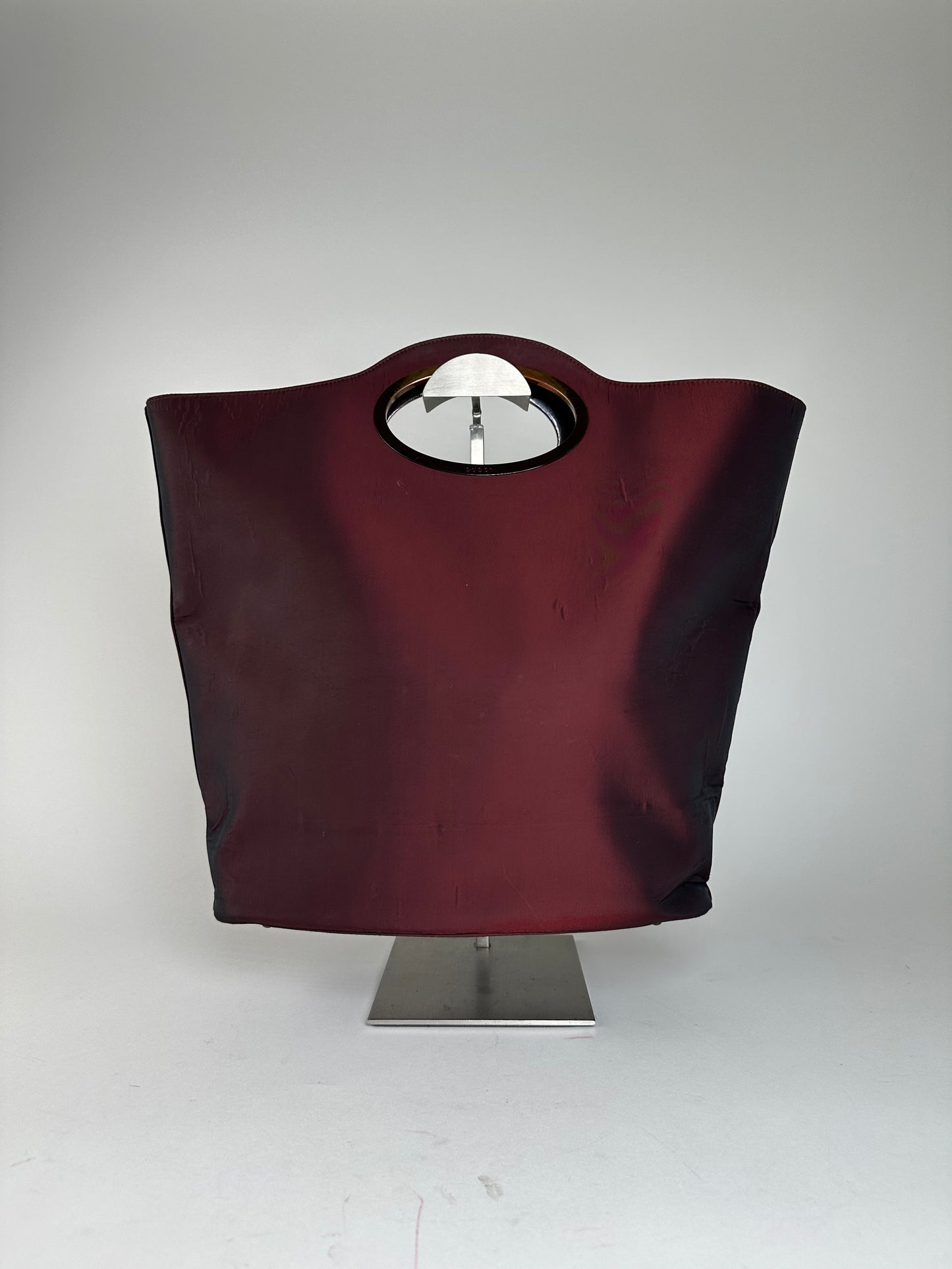 Vintage Gucci Satin Cut-Out Handle Tote Bag Burgundy