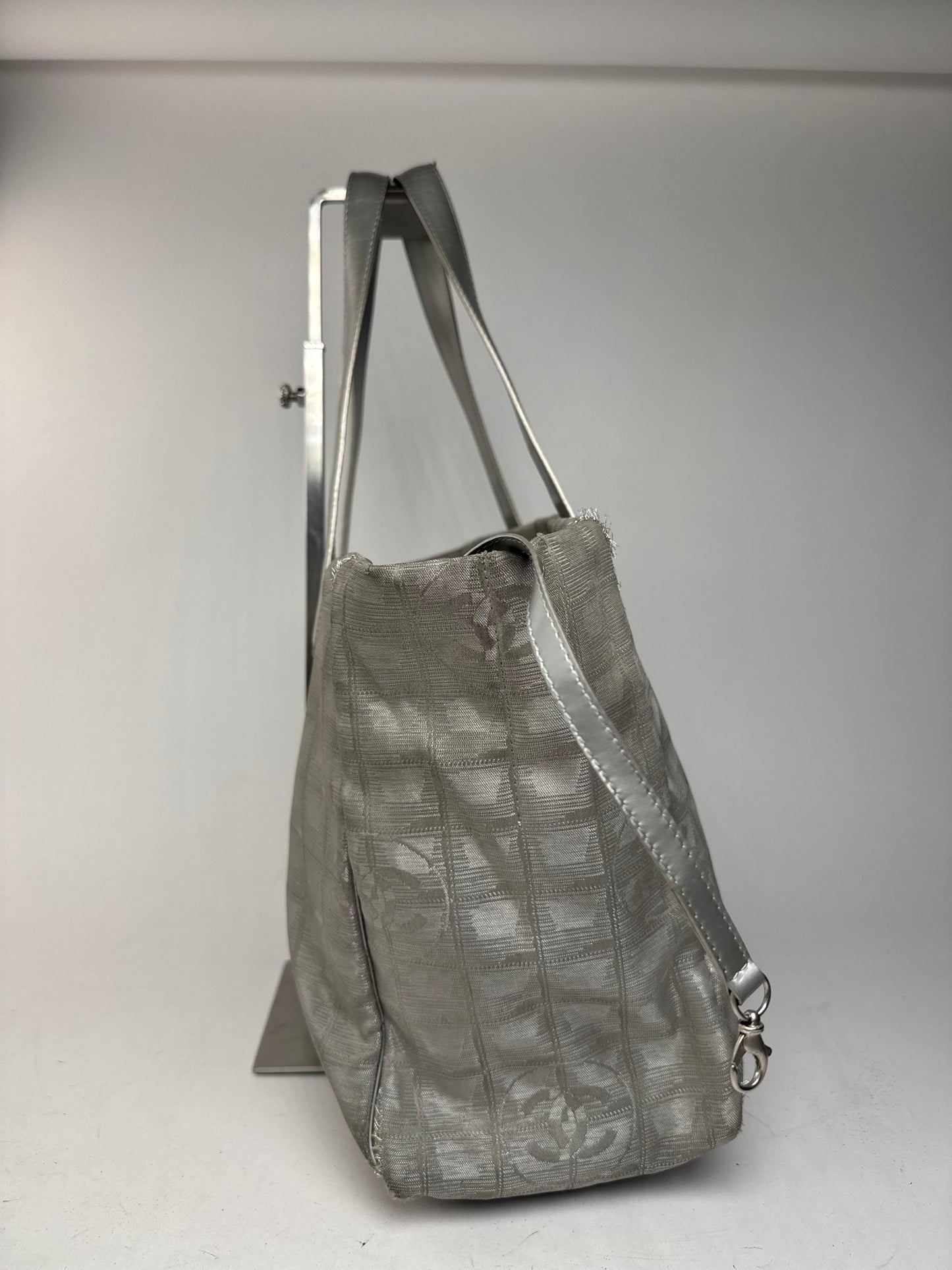 Vintage Chanel Monogram Canvas Leather tote bag silver