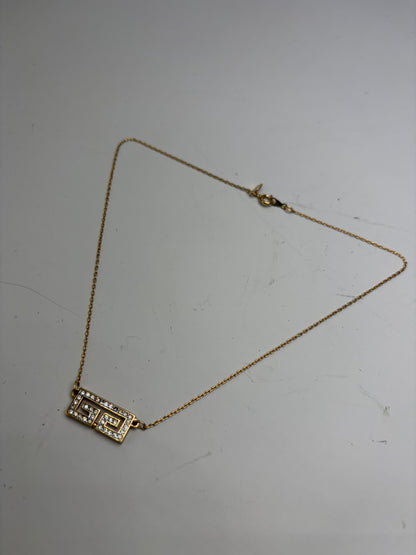Vintage Givenchy Interlocking G Logo Rhinestone Necklace Gold