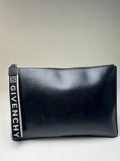 Vintage Givenchy Logo Leather Clutch Black Silver