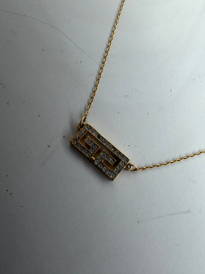 Vintage Givenchy Interlocking G Logo Rhinestone Necklace Gold