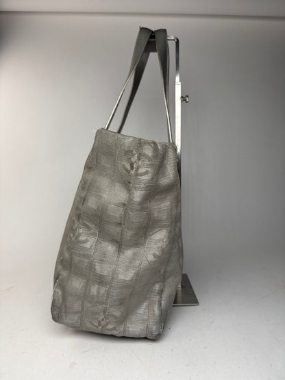 Vintage Chanel Monogram Canvas Leather tote bag silver