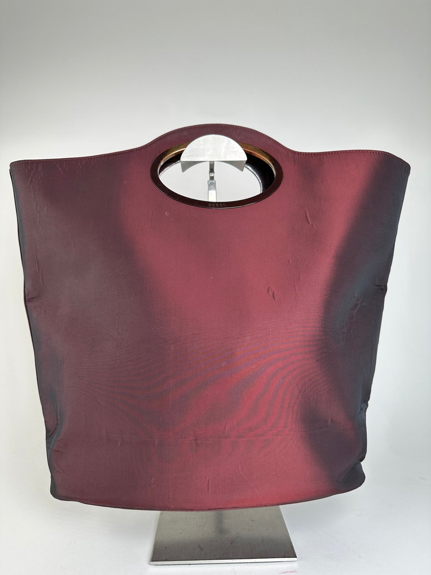 Vintage Gucci Satin Cut-Out Handle Tote Bag Burgundy