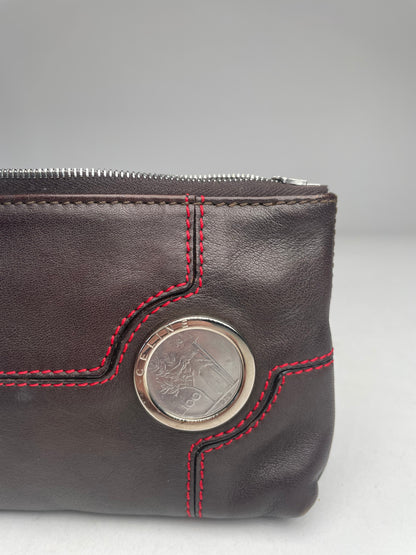 Vintage Celine Paris Leather Clutch Black Red